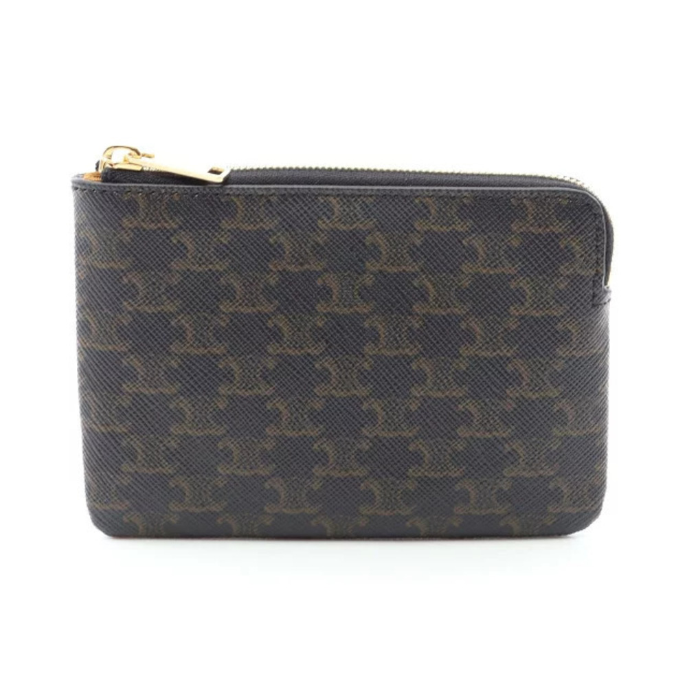 Celine Triomphe coin case Wallet Black Brown